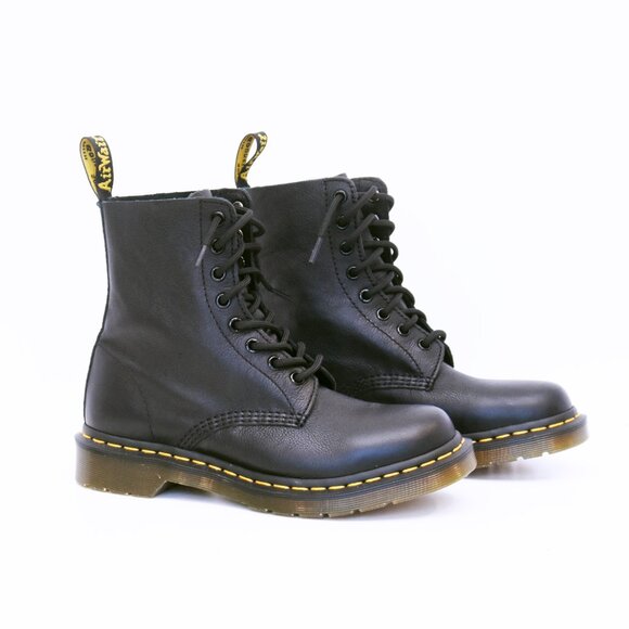 Dr. Martens Black Combat Boots Pascal Virginia Leather Lace Up Women Sz 7 US - Picture 3 of 15